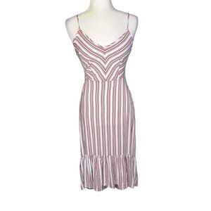 New Look striped lace up back ruffled trim dress size Small